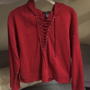 Red, lace up hoodie!